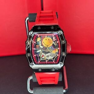 Red Smiley Face Men's Watch